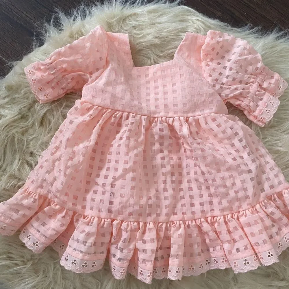 Adorable Wonder Nation Rose Pink Ruffle Baby Newborn Dress Size 0-3M